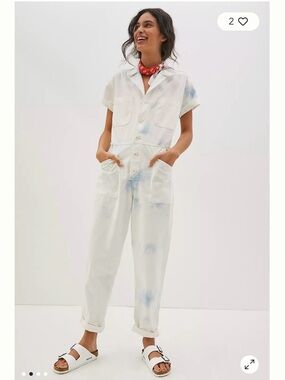 pistola White Tie-Dye Blue Women's Denim Jumpsuit